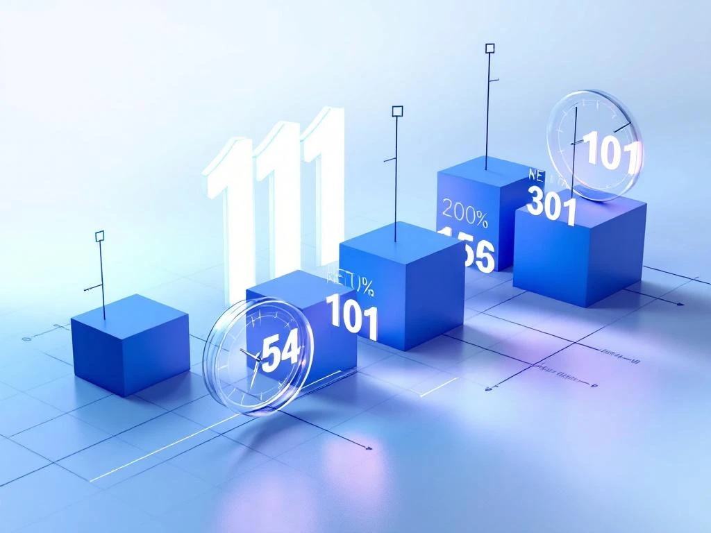 Minimalistischer Kalender mit geometrischen Uhrelementen in Blau und Weiß für professionelle Eventplanung